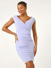 Roman Purple Bardot Wrap Front Dress - Image 1 of 5
