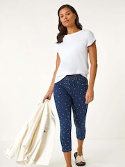 Roman Blue Embellished Cropped Stretch Jeans - Image 2 of 5