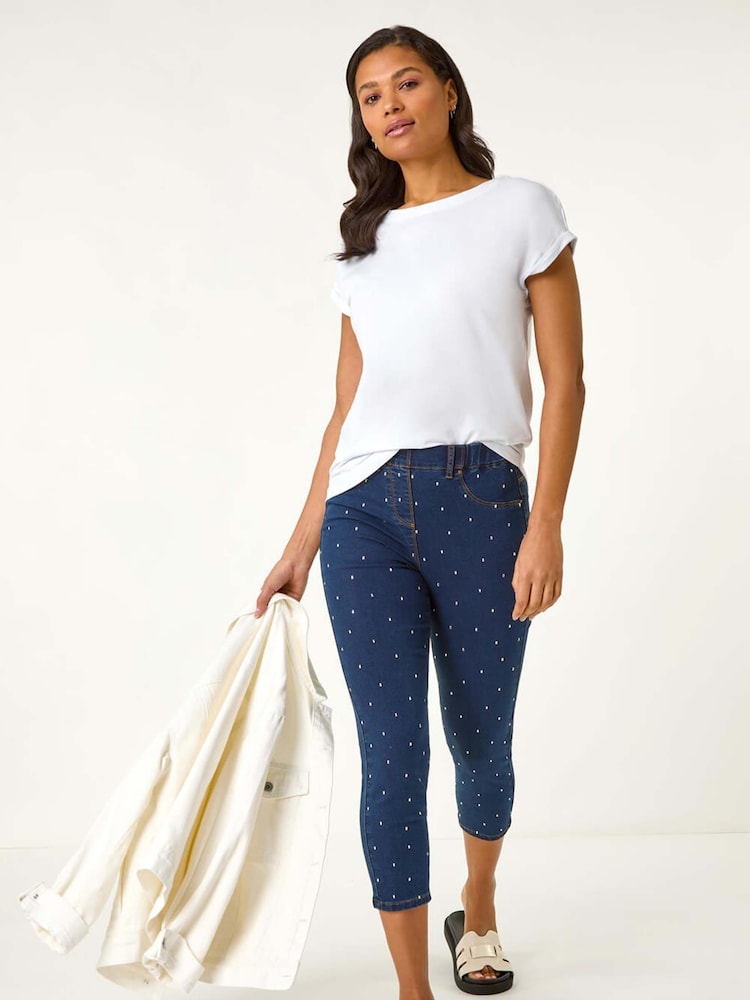 Roman Blue Embellished Cropped Stretch Jeans - Image 2 of 5
