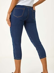 Roman Blue Embellished Cropped Stretch Jeans - Image 3 of 5