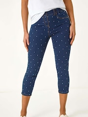 Roman Blue Embellished Cropped Stretch Jeans - Image 4 of 5
