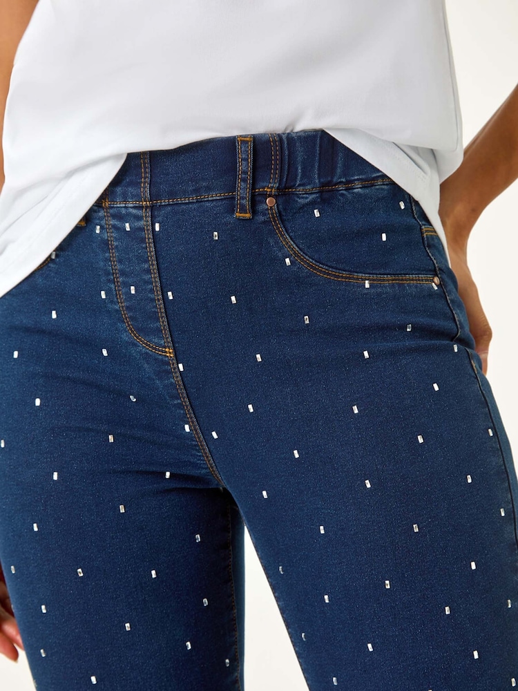 Roman Blue Embellished Cropped Stretch Jeans - Image 5 of 5