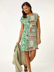 Roman Green Paisley Print Smock Style T-Shirt Dress - Image 2 of 5