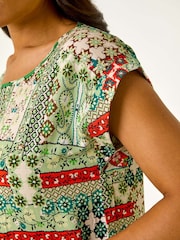 Roman Green Paisley Print Smock Style T-Shirt Dress - Image 5 of 5