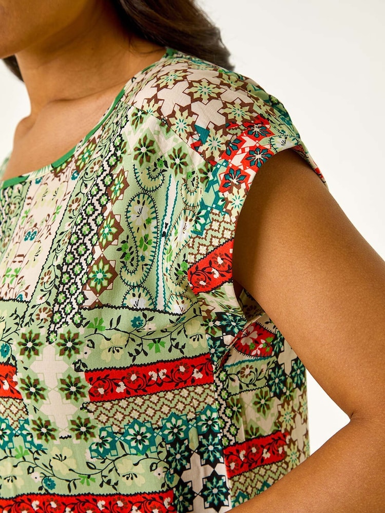 Roman Green Paisley Print Smock Style T-Shirt Dress - Image 5 of 5