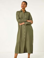 Roman Green Button Through Shirt Midi Dress - Image 1 of 5