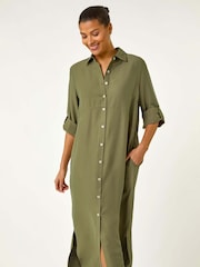 Roman Green Button Through Shirt Midi Dress - Image 2 of 5