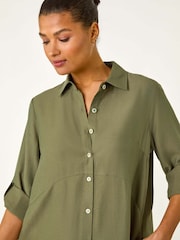 Roman Green Button Through Shirt Midi Dress - Image 4 of 5