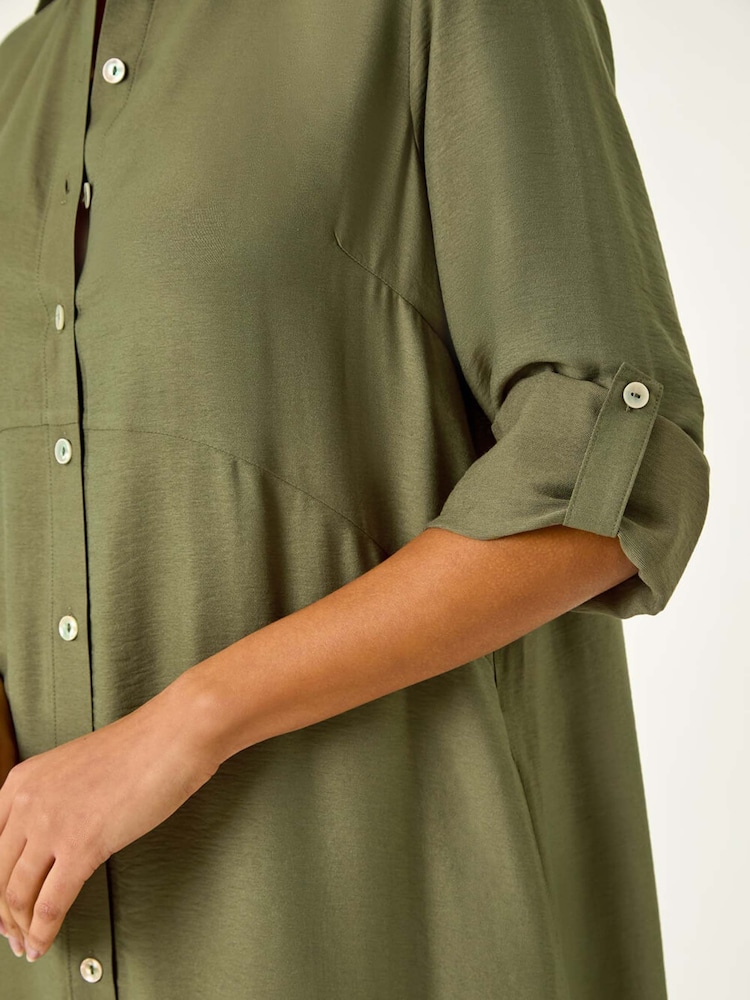 Roman Green Button Through Shirt Midi Dress - Image 5 of 5