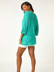 Roman Green Crochet 100% Cotton Tunic Top - Image 3 of 5