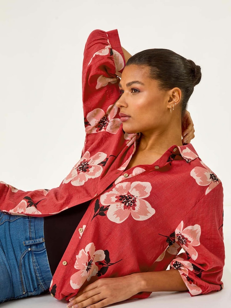 Roman Red Longline Floral Print Blouse - Image 1 of 5