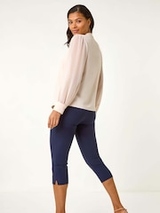 Roman Pink Chiffon Sleeve V-Neck Pleated Top - Image 3 of 5
