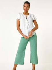Roman White Frilled Sleeve Tie Front Top - Image 2 of 5
