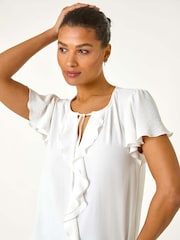 Roman White Frilled Sleeve Tie Front Top - Image 4 of 5