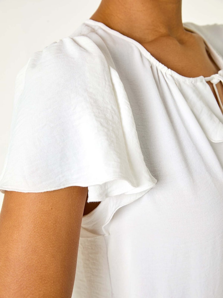 Roman White Frilled Sleeve Tie Front Top - Image 5 of 5