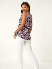 Roman Floral Print Rib Stretch Blouses - Imagem 3 de 5