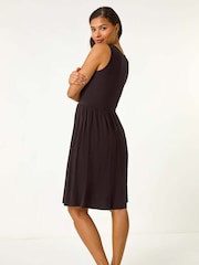Roman Black Contrast V-Neck Stretch Midi Dress - Image 3 of 5