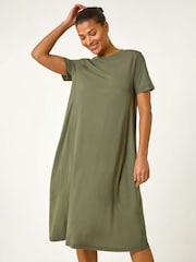Roman Green Plain Stretch T-Shirt Dress - Image 1 of 5