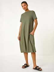 Roman Green Plain Stretch T-Shirt Dress - Image 3 of 5