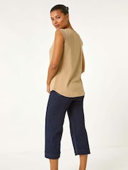 Roman Natural Lace Trim Tie V-Neck 100% Cotton Blouse - Image 3 of 5