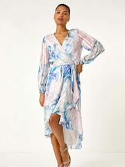 Roman Blue Ruffle Midi Wrap Dress - Image 1 of 5