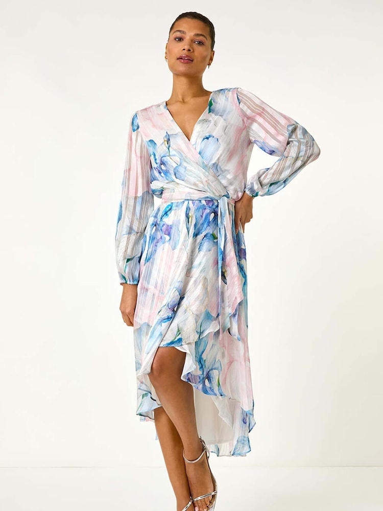 Roman Blue Ruffle Midi Wrap Dress - Image 1 of 5