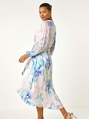 Roman Blue Ruffle Midi Wrap Dress - Image 2 of 5