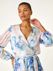 Roman Blue Ruffle Midi Wrap Dress - Image 4 of 5