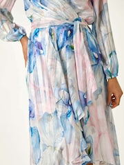 Roman Blue Ruffle Midi Wrap Dress - Image 5 of 5
