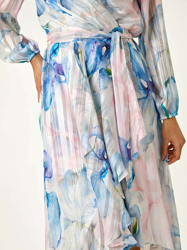 Roman Blue Ruffle Midi Wrap Dress - Image 5 of 5