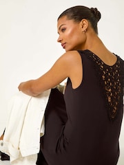 Roman Black Lace Detail Swing Midi Dress - Image 2 of 5