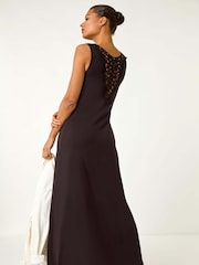 Roman Black Lace Detail Swing Midi Dress - Image 3 of 5
