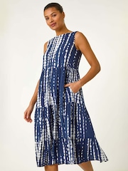 Roman Blue Tie Dye Print Sleeveless Smock Dress - Image 1 of 5