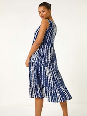 Roman Blue Tie Dye Print Sleeveless Smock Dress - Image 2 of 5