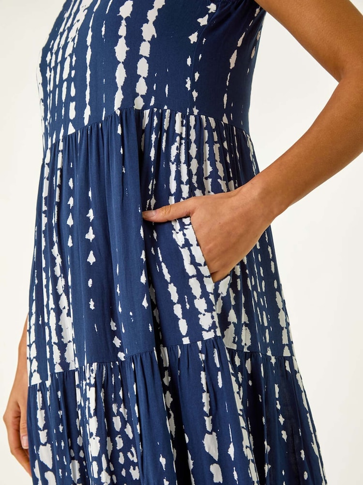 Roman Blue Tie Dye Print Sleeveless Smock Dress - Image 5 of 5