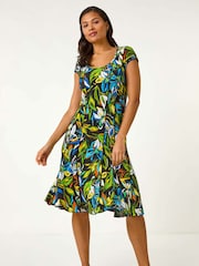 Roman Floral Print Panel Detail Stretch Dress - Imagen 2 de 5
