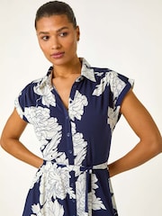 Roman Blue Floral Print Stretch Shirt Dress - Image 4 of 5