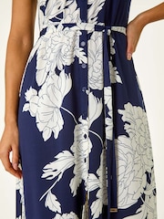 Roman Blue Floral Print Stretch Shirt Dress - Image 5 of 5