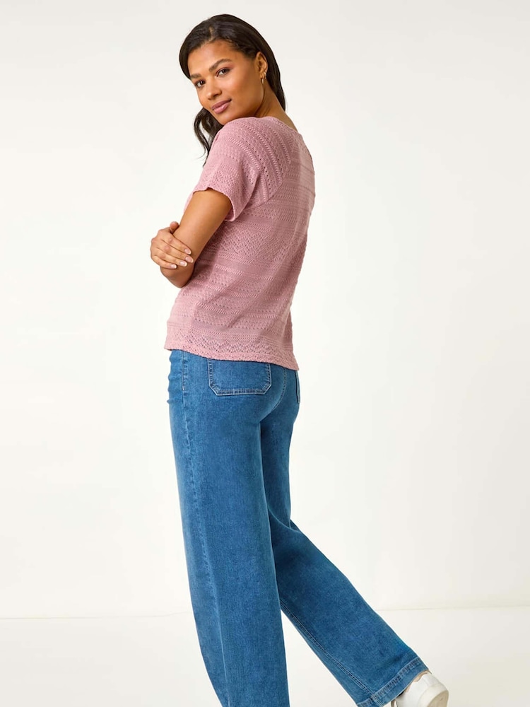 Roman Pink Crochet Knit Top - Image 3 of 5