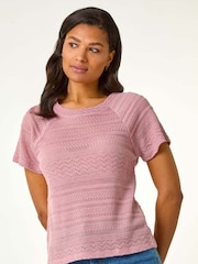 Roman Pink Crochet Knit Top - Image 4 of 5