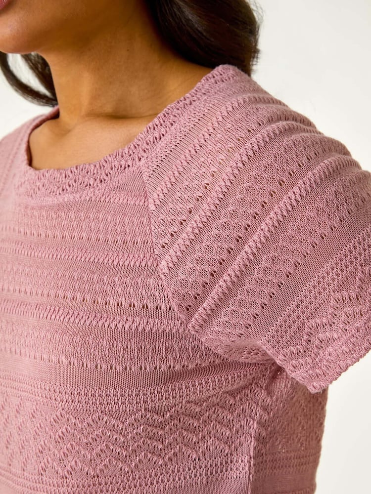 Roman Pink Crochet Knit Top - Image 5 of 5