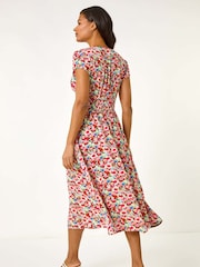 Roman Red Floral Print Tea Midi Dress - Image 3 of 5