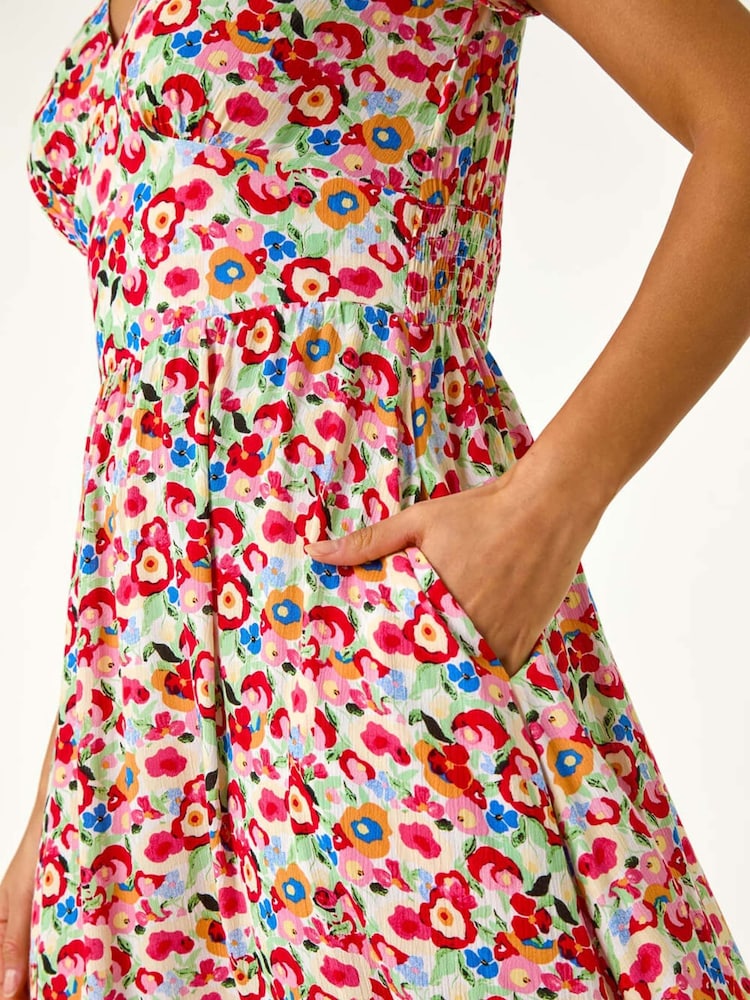 Roman Red Floral Print Tea Midi Dress - Image 5 of 5