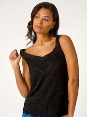 Roman Black 100% Cotton Crochet Knit Vest Top - Image 1 of 5