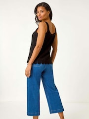 Roman Black 100% Cotton Crochet Knit Vest Top - Image 3 of 5