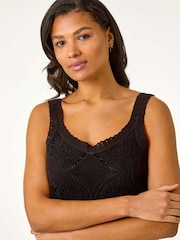 Roman Black 100% Cotton Crochet Knit Vest Top - Image 4 of 5