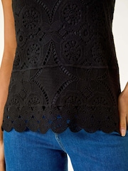Roman Black 100% Cotton Crochet Knit Vest Top - Image 5 of 5