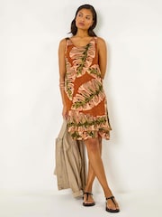 Roman Orange Leaf Print Double Layer 100% Cotton Dress - Image 1 of 5