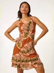 Roman Orange Leaf Print Double Layer 100% Cotton Dress - Image 2 of 5