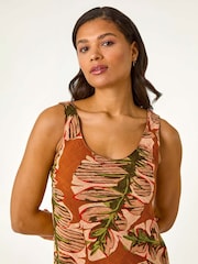 Roman Orange Leaf Print Double Layer 100% Cotton Dress - Image 4 of 5